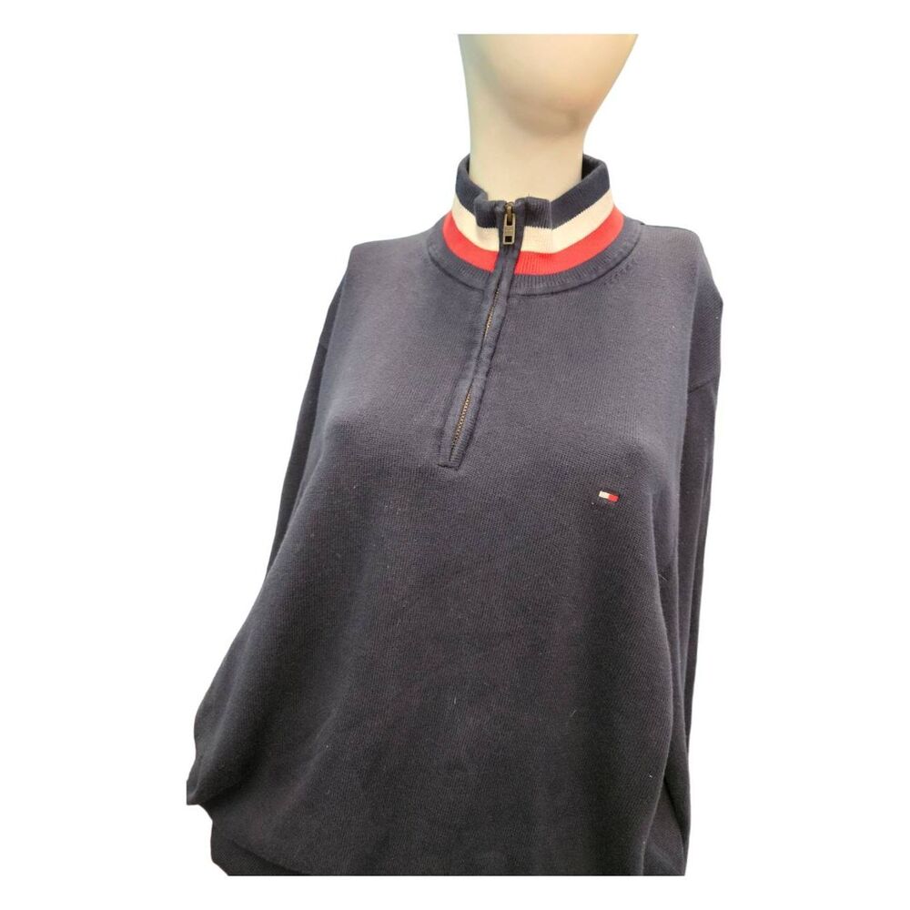Tommy Hilfiger Navy Quarter Zip Sweater XL Pullover - Picture 3 of 7